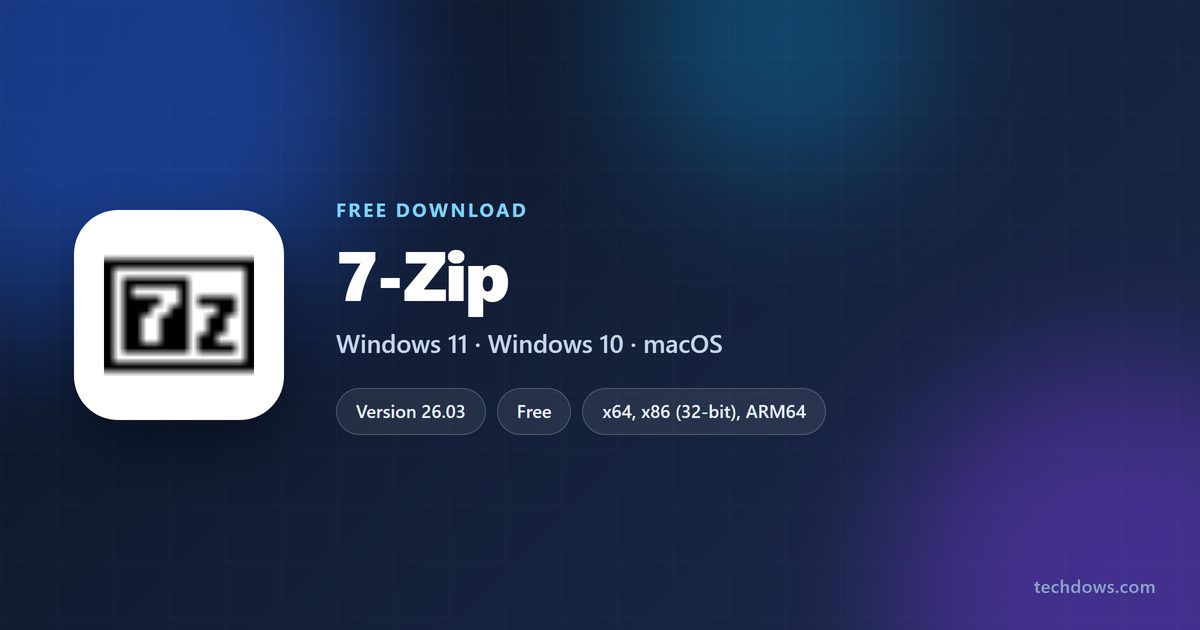 7-Zip download card with version, size and supported Windows builds