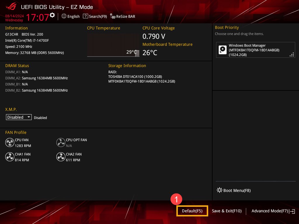 ASUS UEFI BIOS Utility EZ Mode screen with Default F5 highlighted
