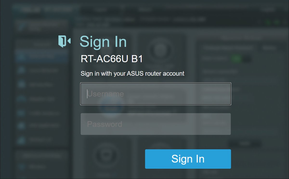 ASUS router sign-in screen prompting for a username and password