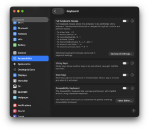 Accessibility Keyboard Panel Editor Settings