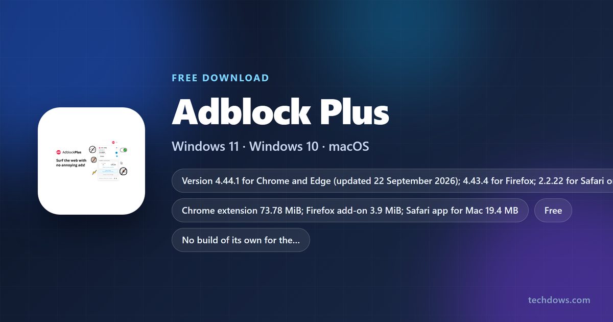 Adblock Plus logo with price, browsers and download sizes