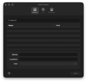 Add Printer Default Window Interface