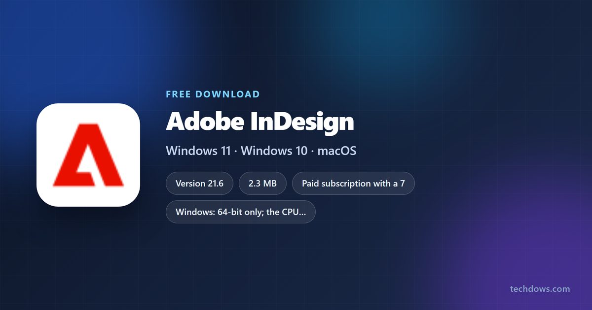Adobe InDesign version, installer size and supported systems