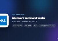 Alienware Command Center card with installer sizes and supported Windows versions