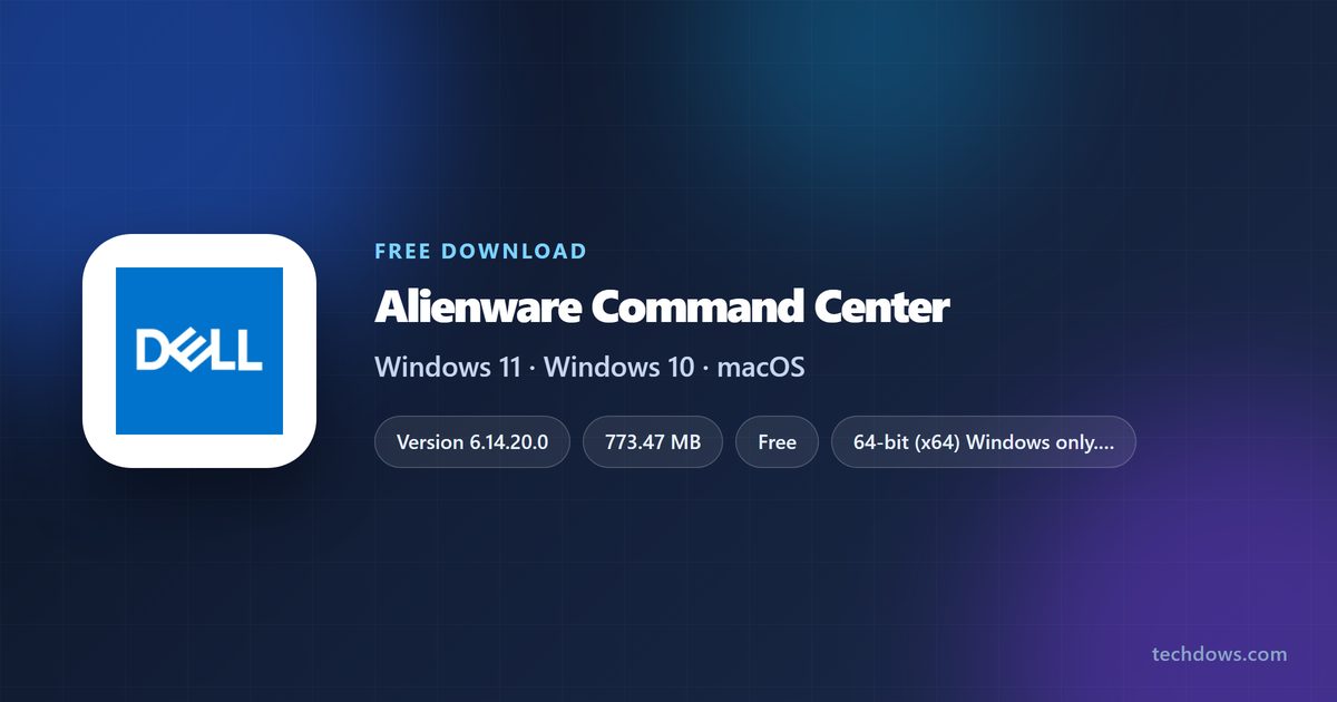 Alienware Command Center card with installer sizes and supported Windows versions