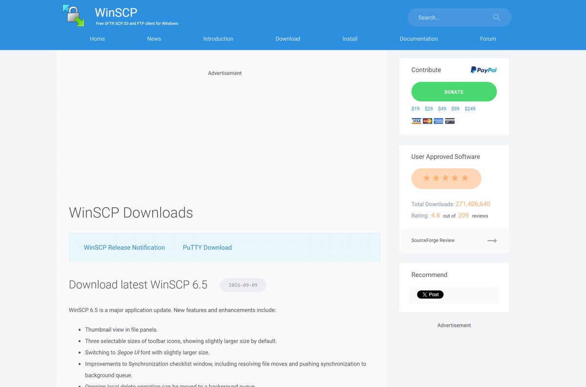 WinSCP list of installer, portable, MSI and source packages