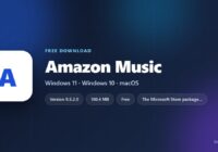 Amazon Music logo with version, download size and supported systems