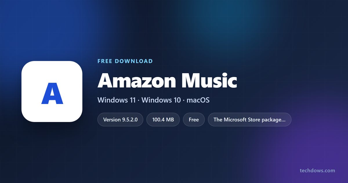 Amazon Music logo with version, download size and supported systems