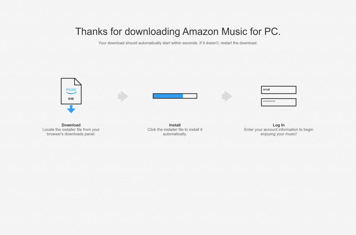 Amazon desktop download page with its three install steps