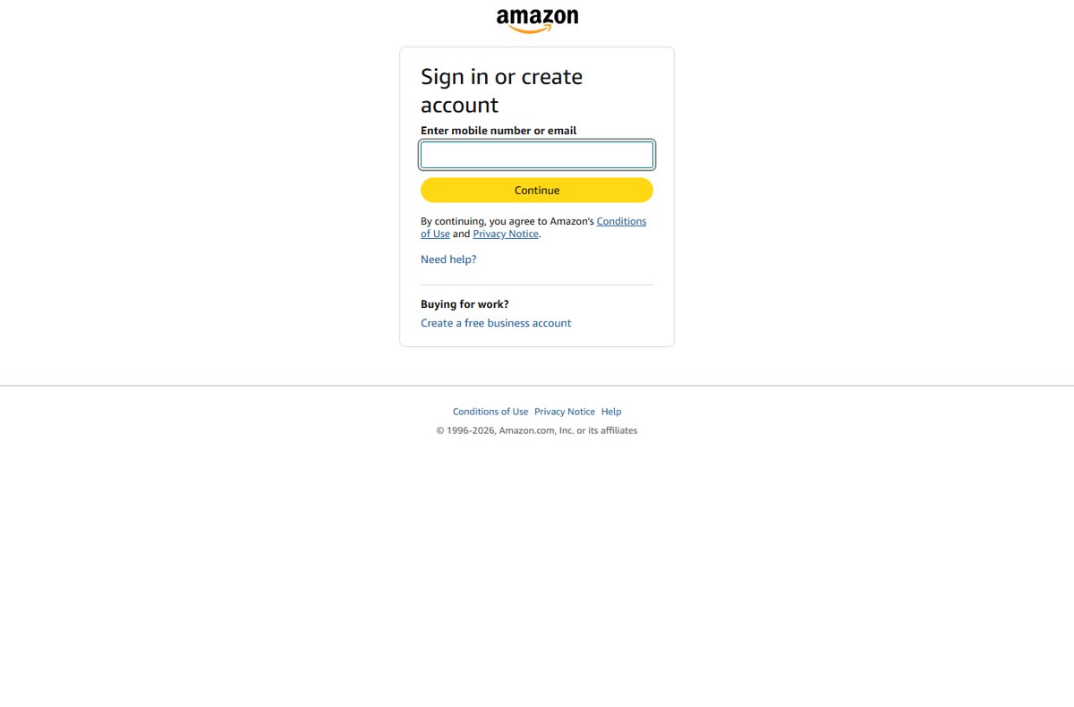 Amazon sign in page with mobile number or email field