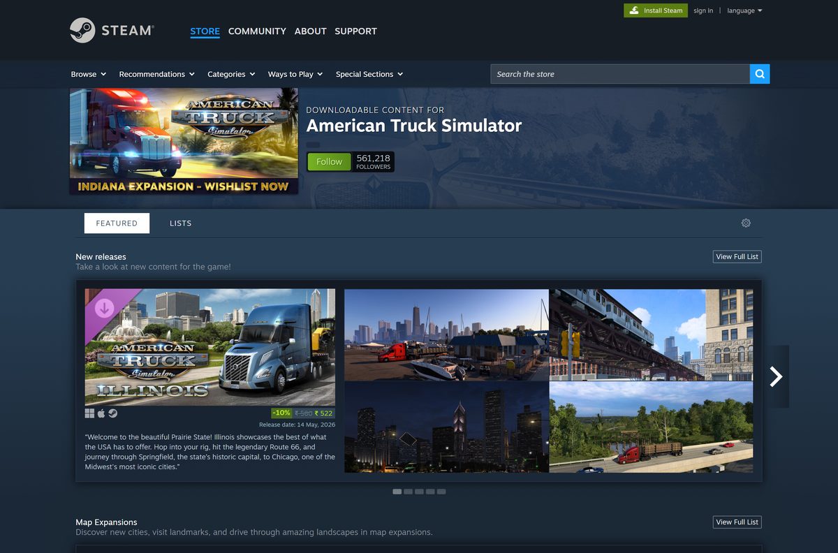 Steam DLC list for American Truck Simulator map and truck packs