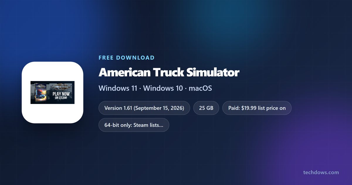 American Truck Simulator price, storage, developer and supported platforms