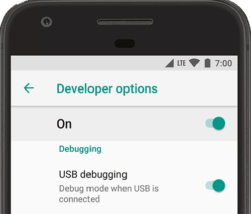 Android Developer options screen with USB debugging toggled on