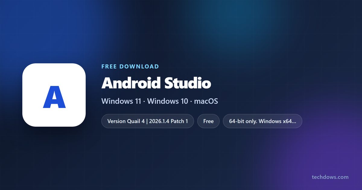 Android Studio package card with version, size and supported systems
