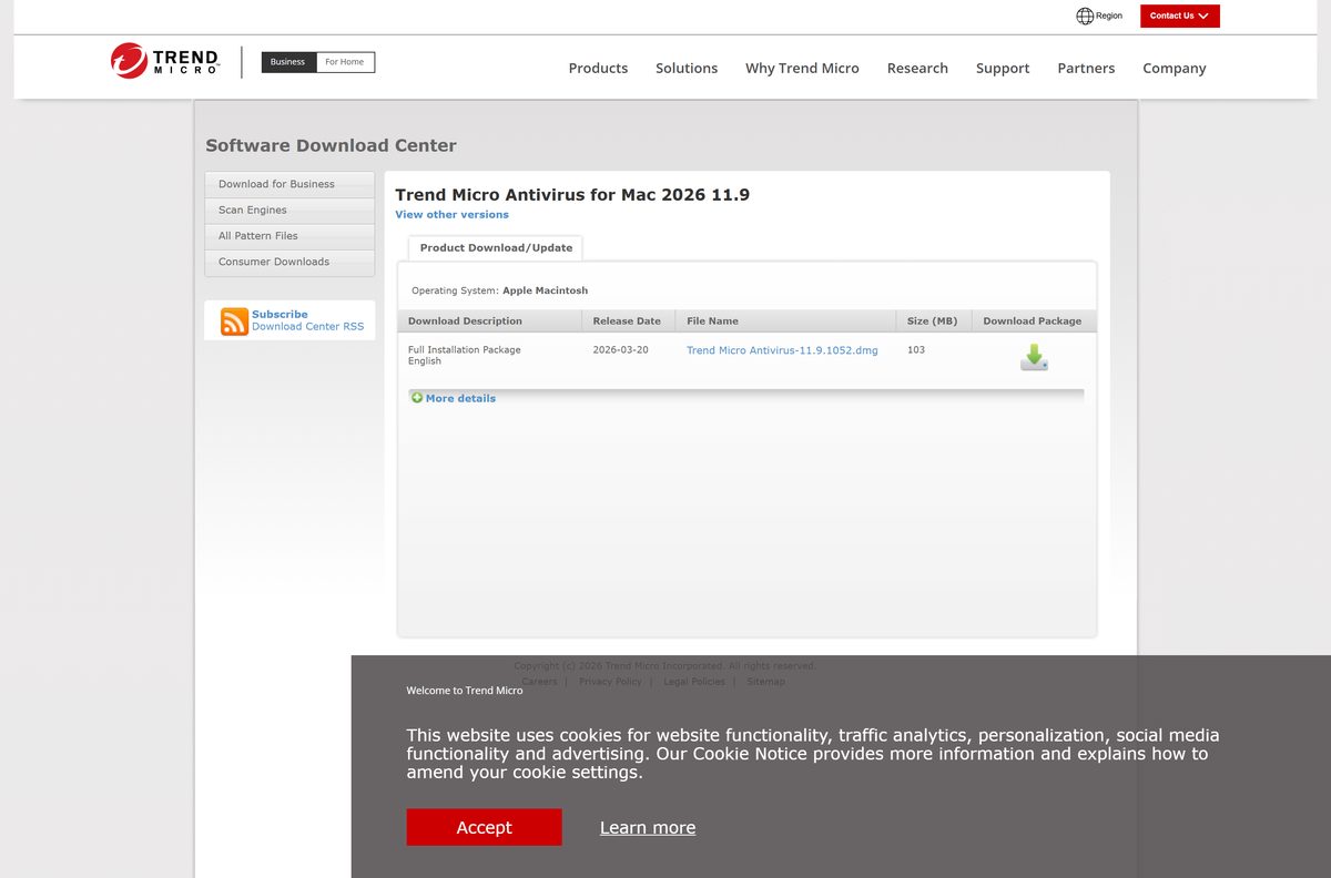 Antivirus for Mac 2026 entry showing the universal disk image and size