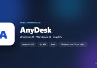 AnyDesk logo with version, size and supported systems