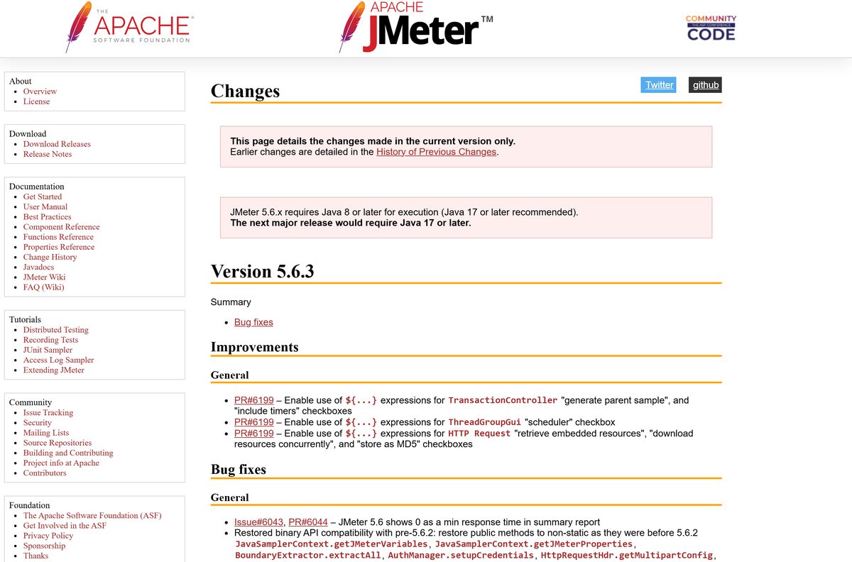 Change history page stating the Java requirement for the 5.6 series