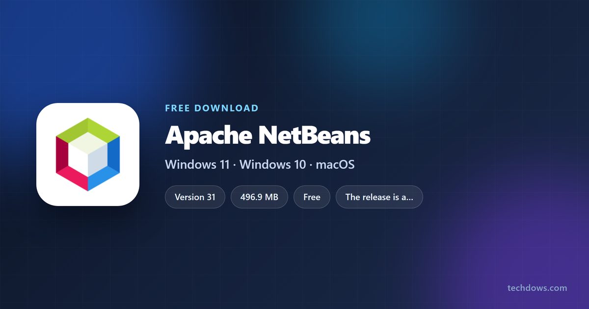 Apache NetBeans card with version, archive size and runtime requirement