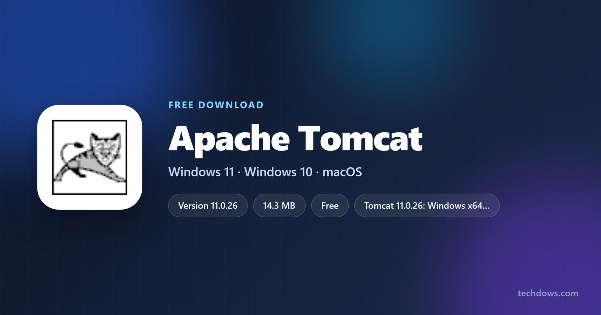 Apache Tomcat card with version, file size and Java requirement