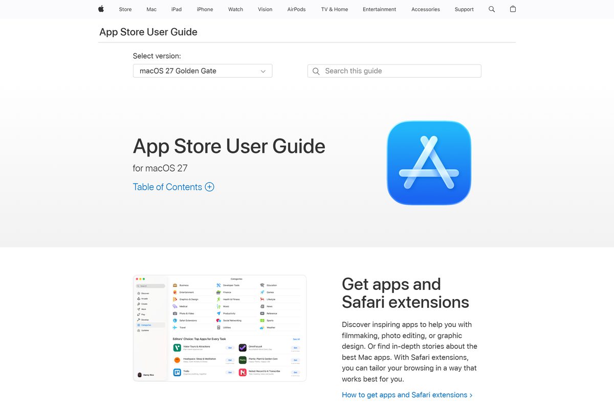 Apple App Store user guide page for installing apps on macOS
