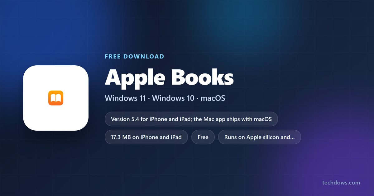 Apple Books specification card showing version, download size and supported systems