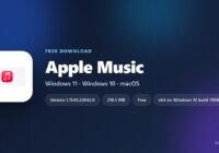 Apple Music logo with version, download size and supported systems