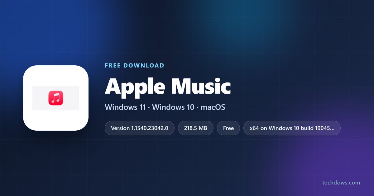 Apple Music logo with version, download size and supported systems