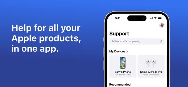 Apple Support app showing My Devices list on iPhone