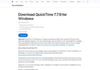 Apple support page for downloading QuickTime 7.7.9 on Windows