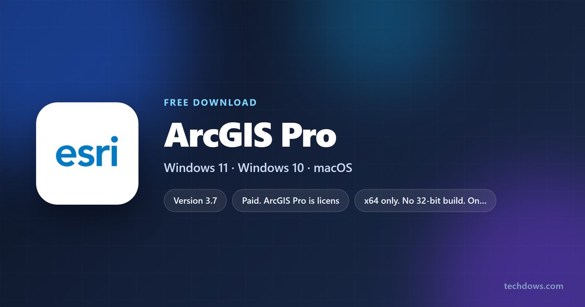 ArcGIS Pro card with version, licence and Windows requirements