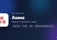 Asana logo with version, download size and supported Windows releases