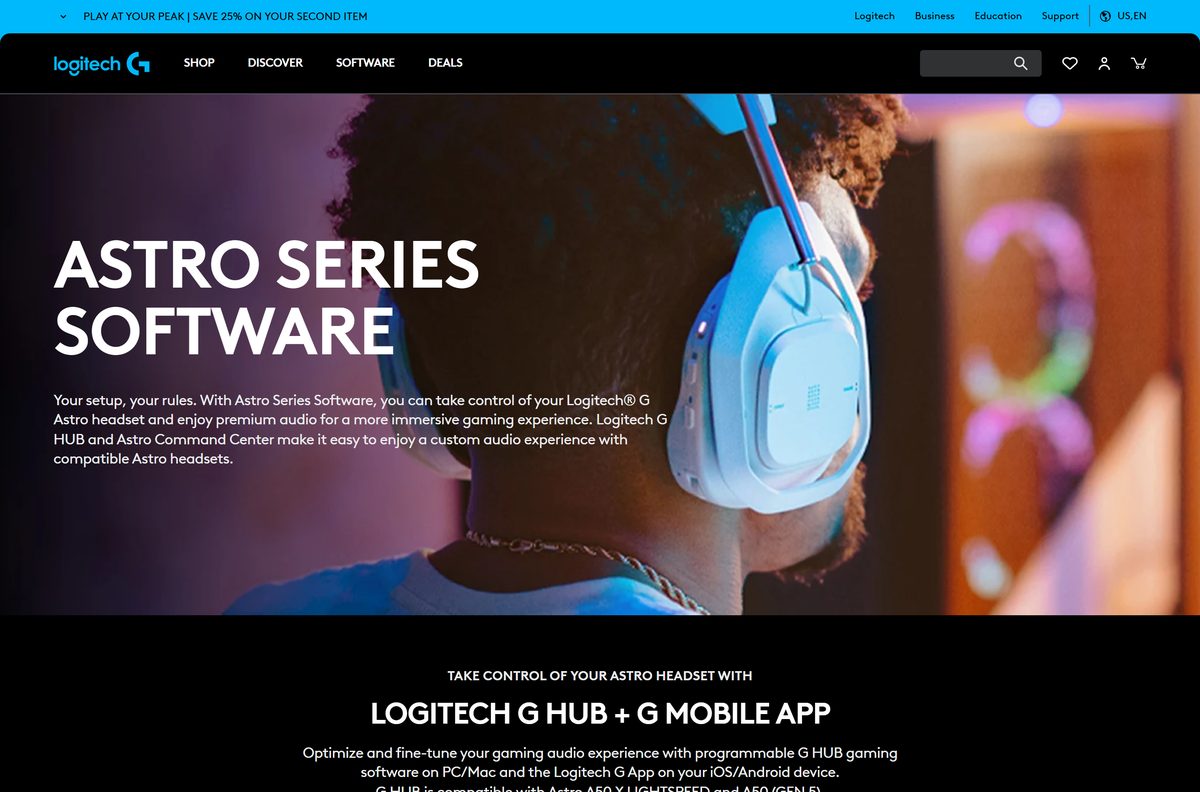 Logitech G page with the Windows and Mac download buttons