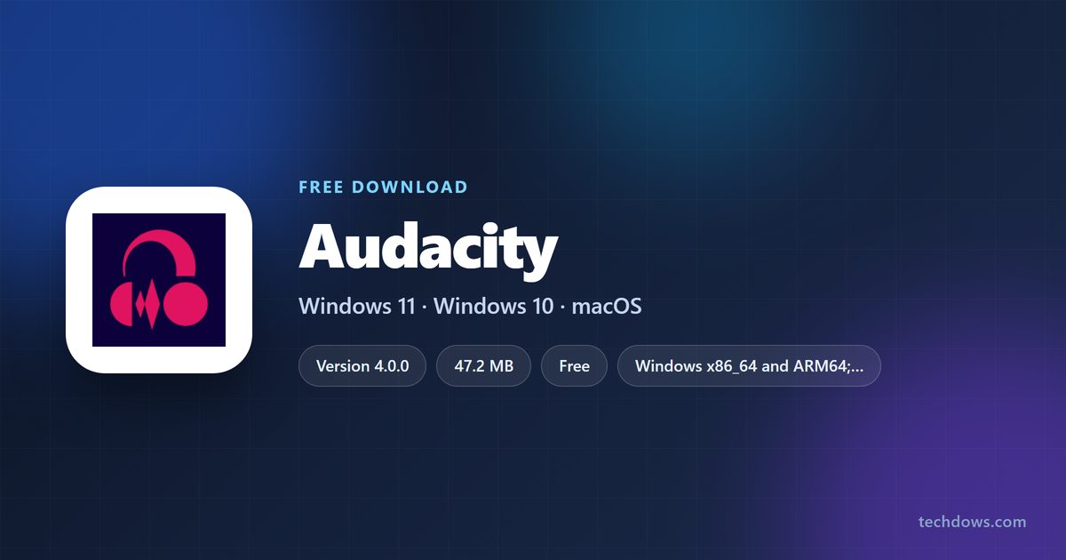 Audacity version, licence, download size and supported Windows and macOS releases