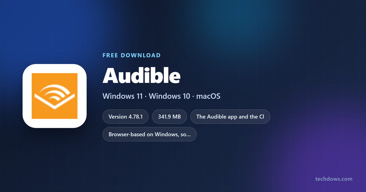 Audible logo with version, download size and supported systems