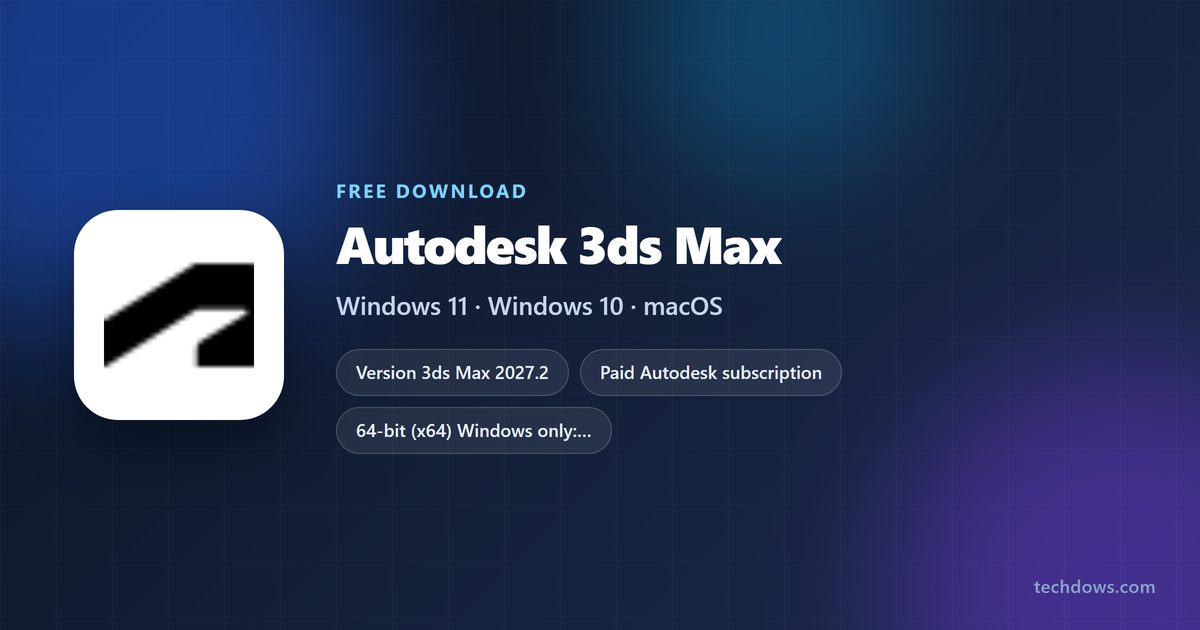 3ds Max spec card with version, supported Windows and licence