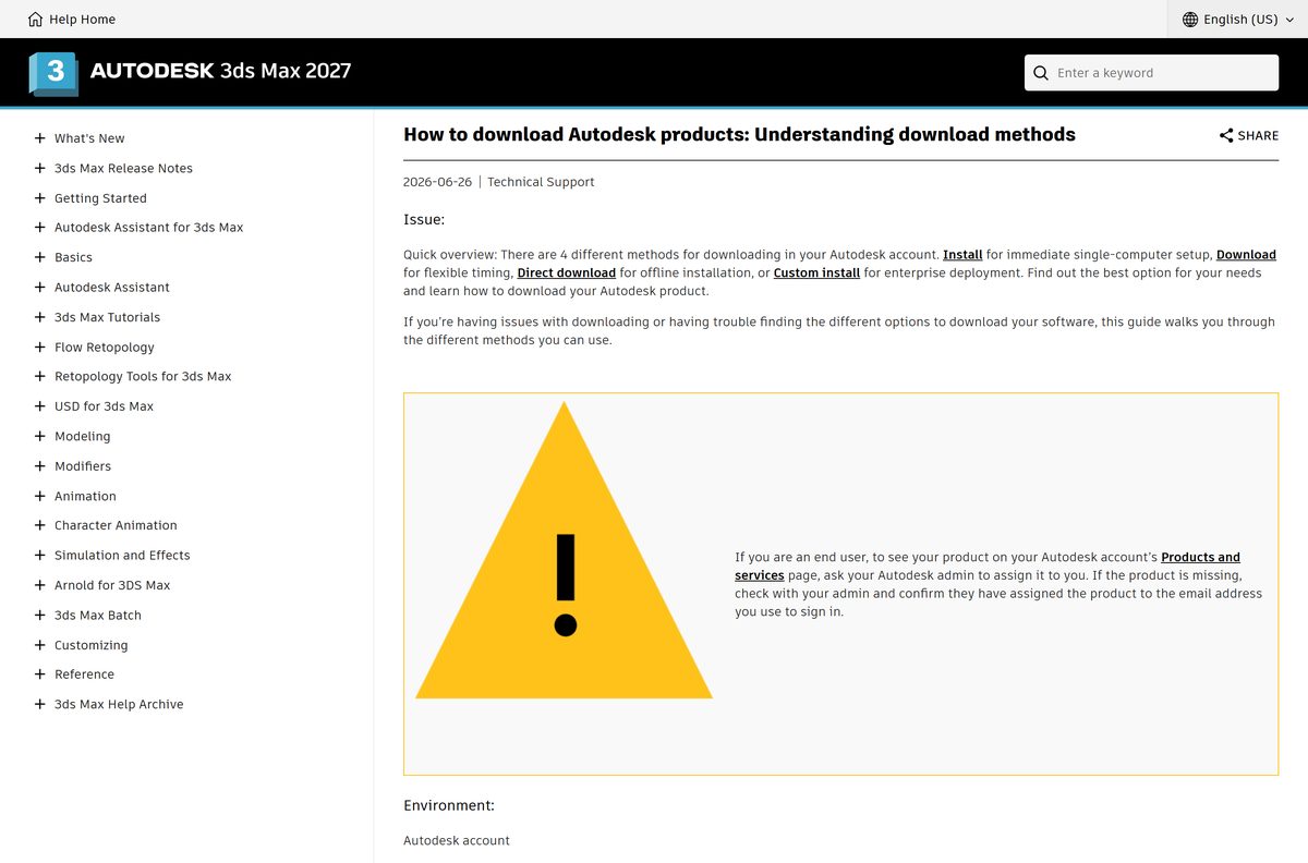 Autodesk help article comparing the four account download methods