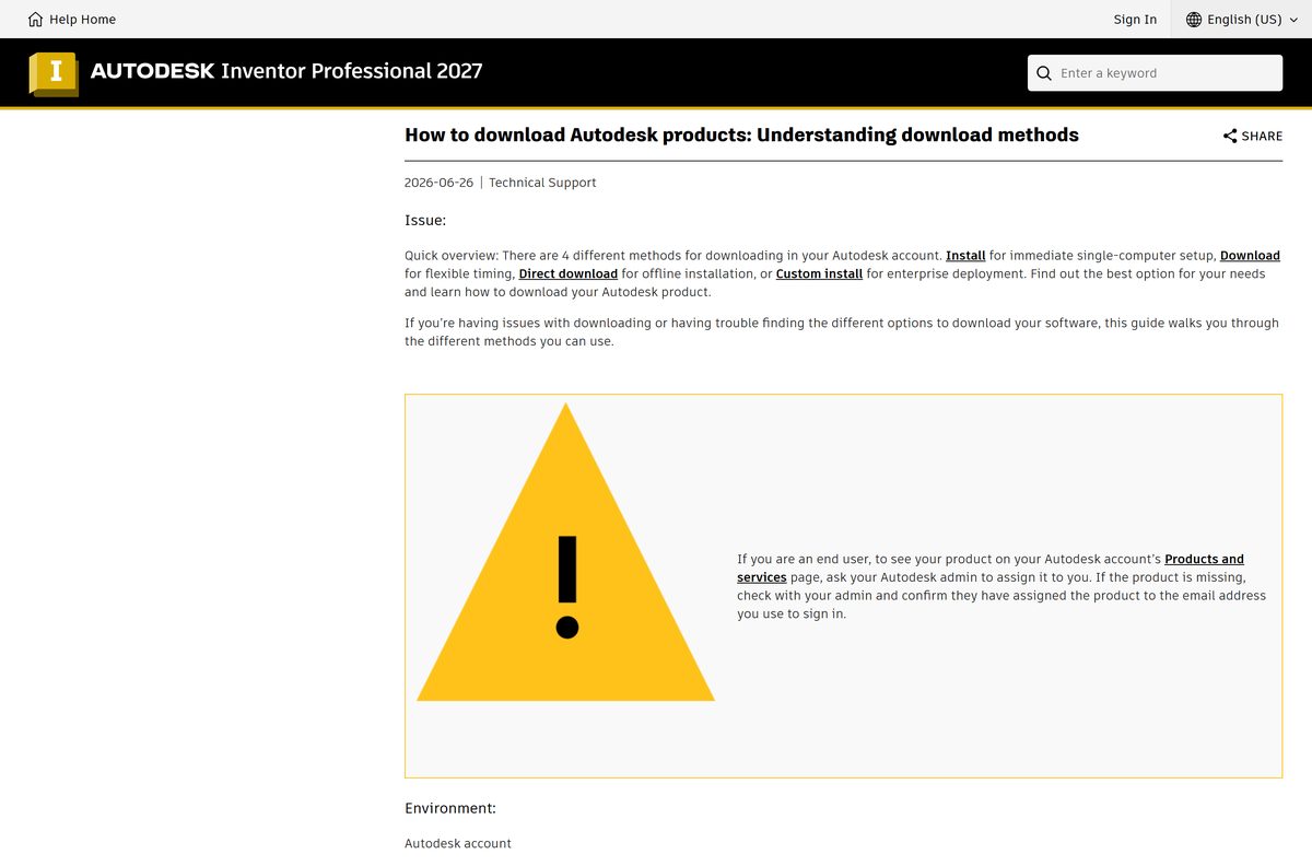 Autodesk help article comparing the four account download methods