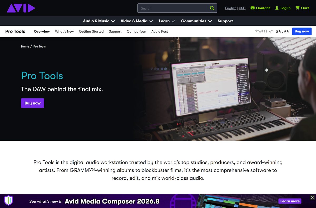Avid pricing cards for the Artist, Studio and Ultimate subscription tiers
