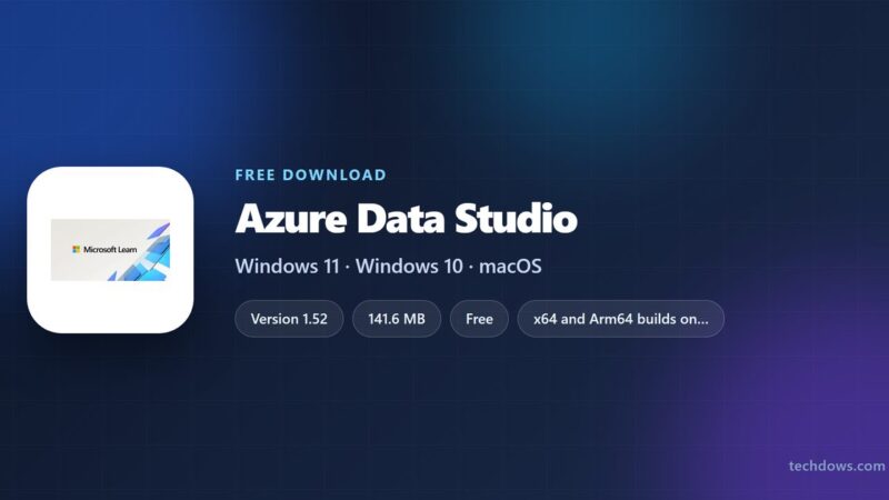 Azure Data Studio logo with version, size and supported systems