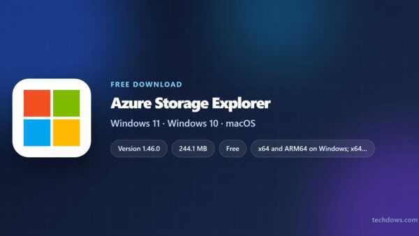 Azure Storage Explorer card with version, file size and supported systems