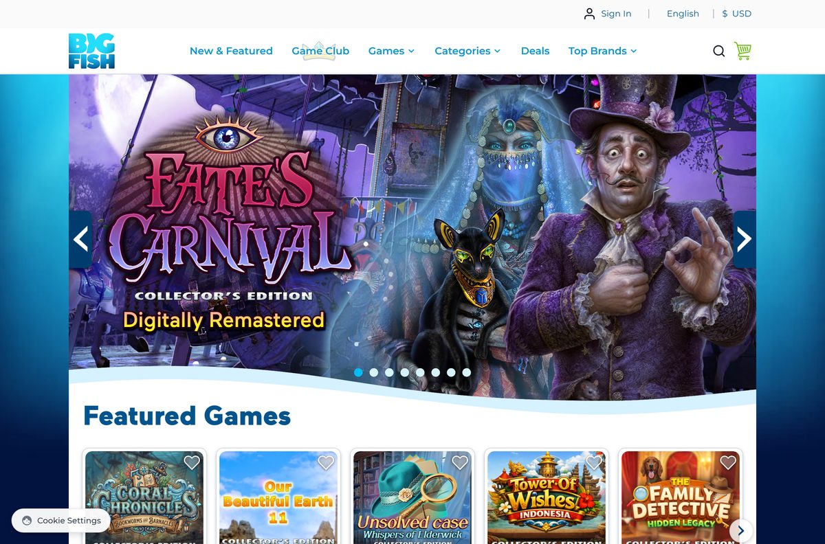 Big Fish Mac Games section with featured Collector's Editions