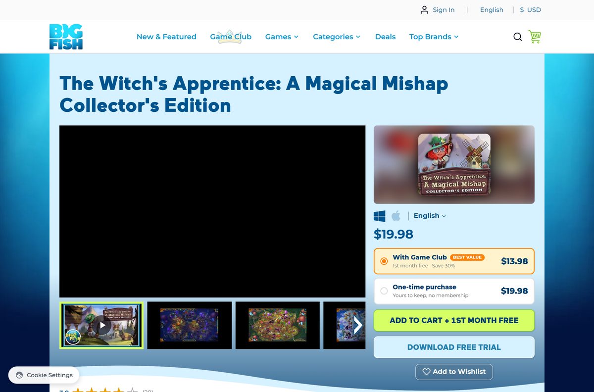 Big Fish game page with the Download Free Trial button