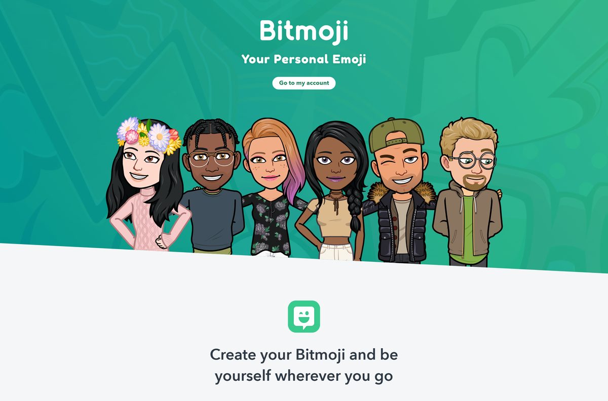 Official Bitmoji homepage with App Store, Google Play and Chrome links