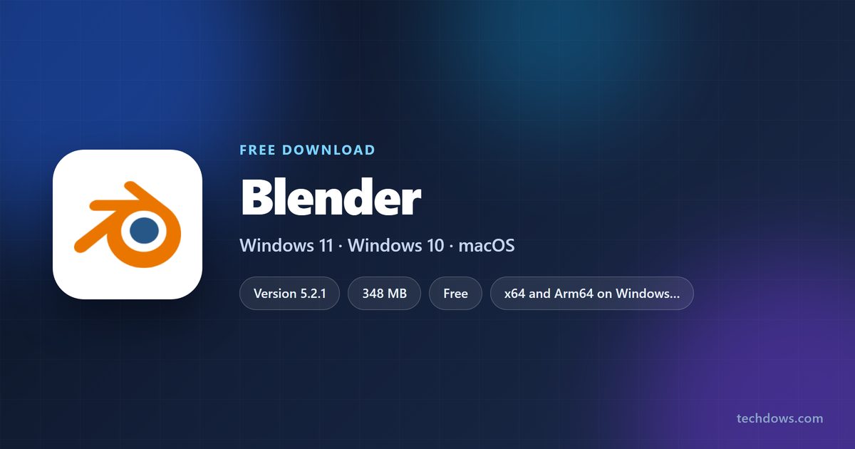 Blender logo with version, size and supported systems