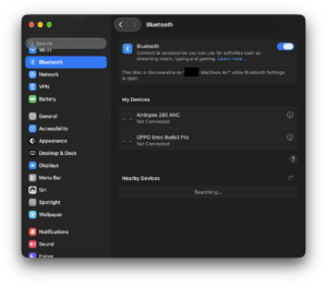 Bluetooth Settings On MacBook Air