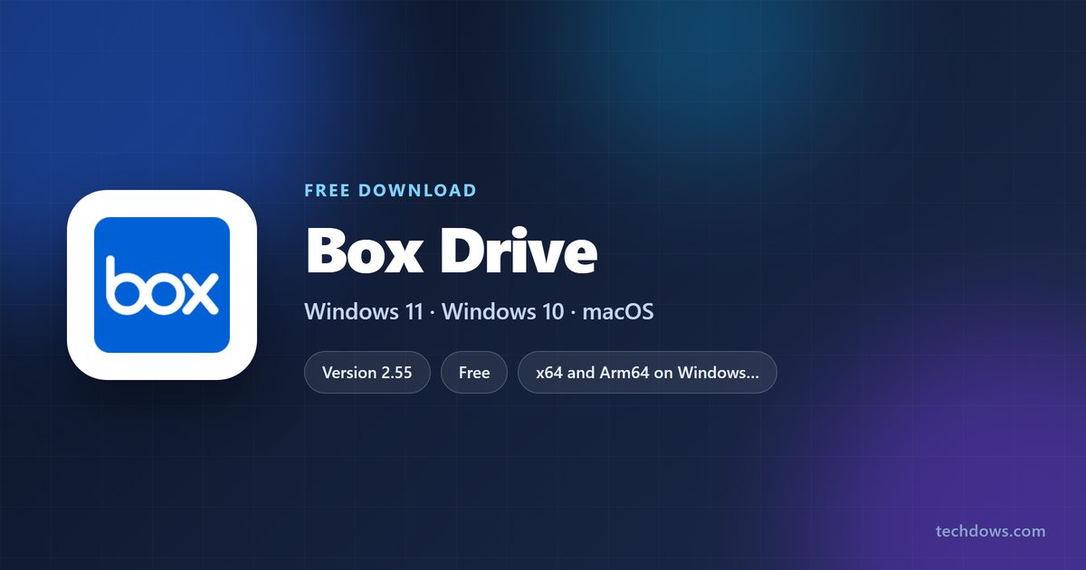 Box Drive specification card with version, price and supported systems