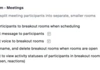 Breakout room Meetings toggle turned on with sub-option checkboxes