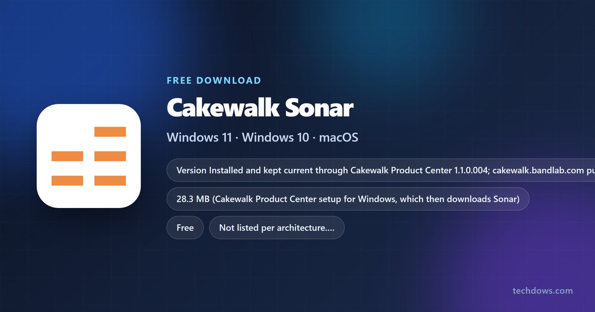 Cakewalk Sonar card listing licence, file size and Windows requirements