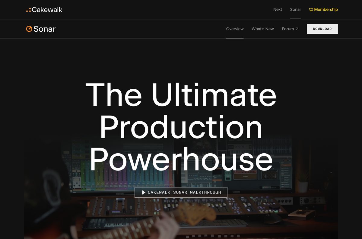 Cakewalk Sonar product page with the download button and feature list