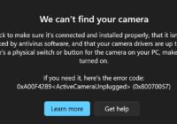 Camera app error screen reading We can't find your camera